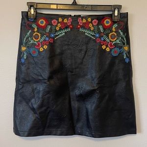 For The Republic Embroidered Faux Leather Skirt